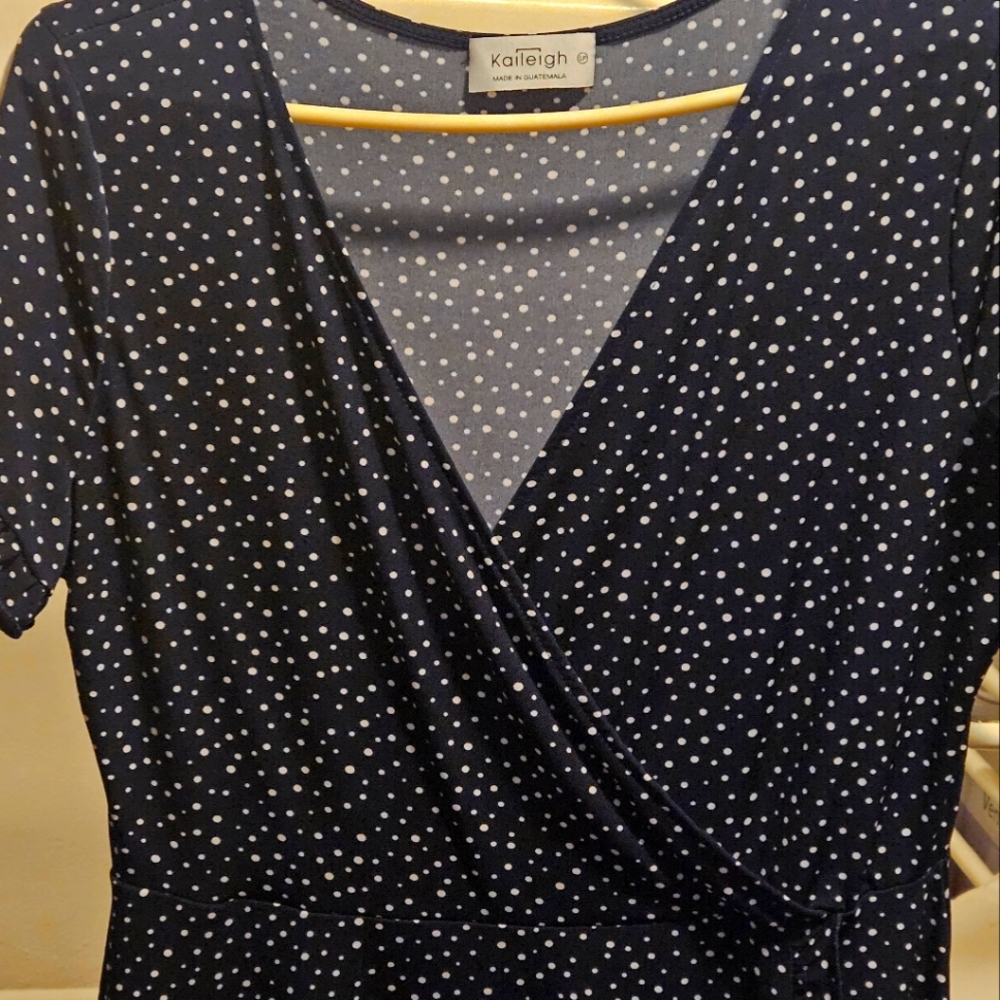 Kaileigh Navy Polka Dot Midi Wrap Dress